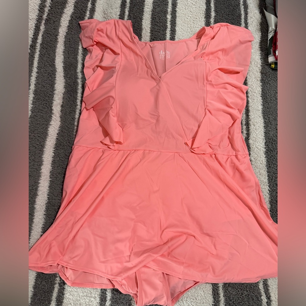 NWOT DENIM & CO. BEACH WRAP FRONT SWIM DRESS WITH RUFFLE DETAIL 
SIZE:24/PLUS